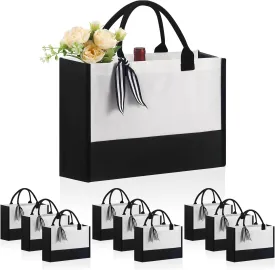 10 PCS Personalized Classic Canvas Tote Bag(Black and White), Inside Zipper Pocket Grocery Tote DIY Gift for Wedding, Birthday, Beach, Perfect Gifts for Women, Mom, Teachers, Friends