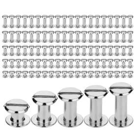 100 PCS Chicago Screws,Assorted Sizes Silver Binding Posts & Rivets Kit for DIY Leather Craft, Bookbinding, Belts, Bags, Shoes Duty Metal Fasteners for Crafters 1/4, 3/8, 1/2, 9/16 and 11/16 Inches