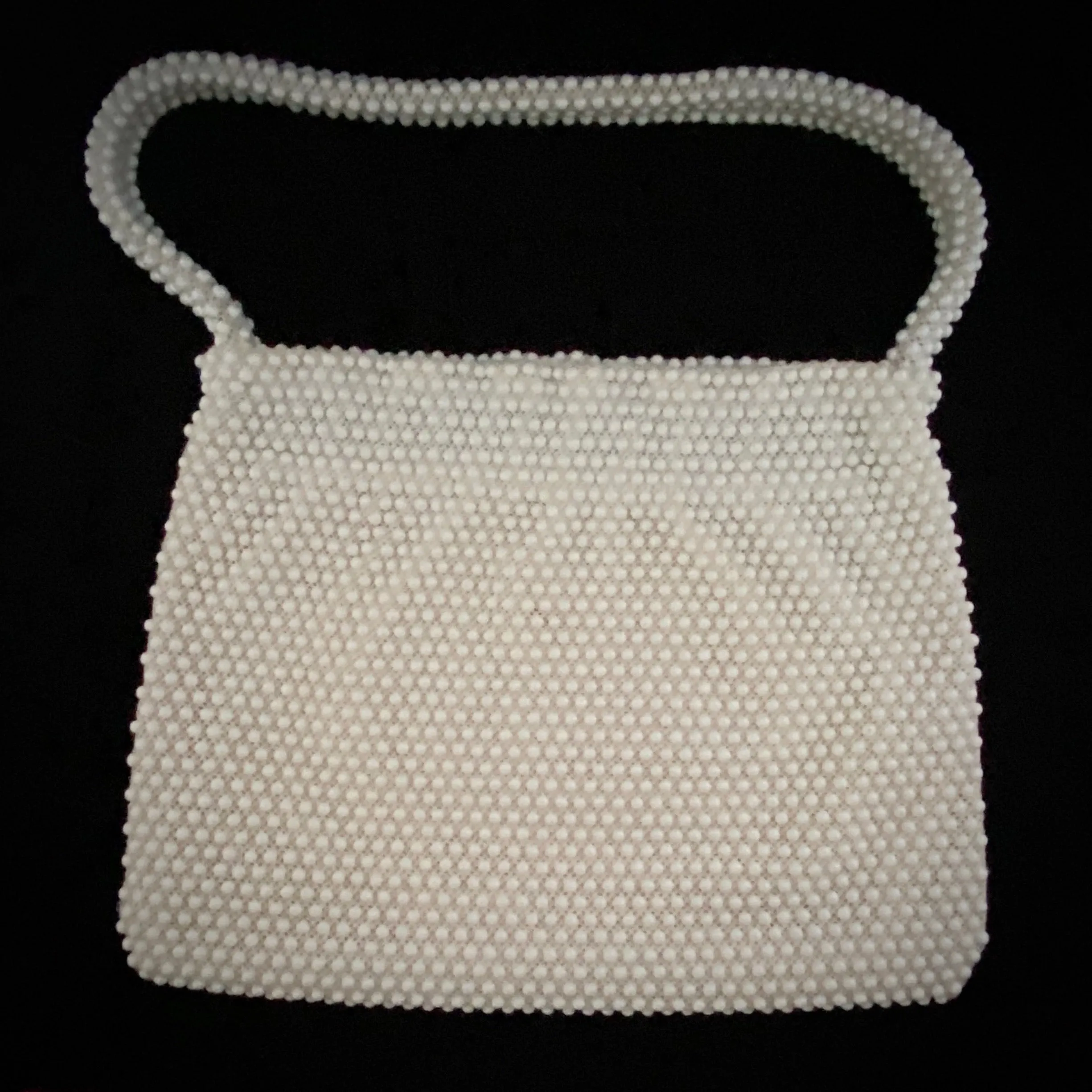 1960s No Label Ivory Bead Handbag