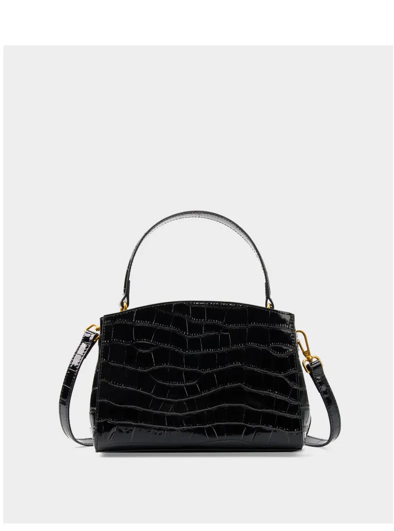 21.5CM Large Crocodile Pattern Lock Small Square Bag Crossbody Kelly Bag 2897 black