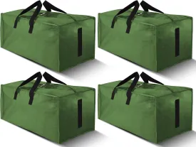 4 Pack Large Strong Moving Bags with Zippers & Carrying Handles - Water-Resistant - Heavy Duty Storage Tote for Space Saving, Fold Flat, Alternative to Moving Box (Olive Green)