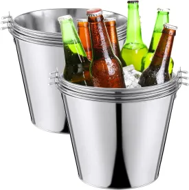 6 Pcs Galvanized Bucket 6.7 x 9.5 x 7.5 Inch Metal 5 L Ice Beer Bucket Silver Tin Large Metal Pail Steel Container with Handle for Wine Champagne Bar Kitchen Indoor Outdoor Holiday Party Supplies