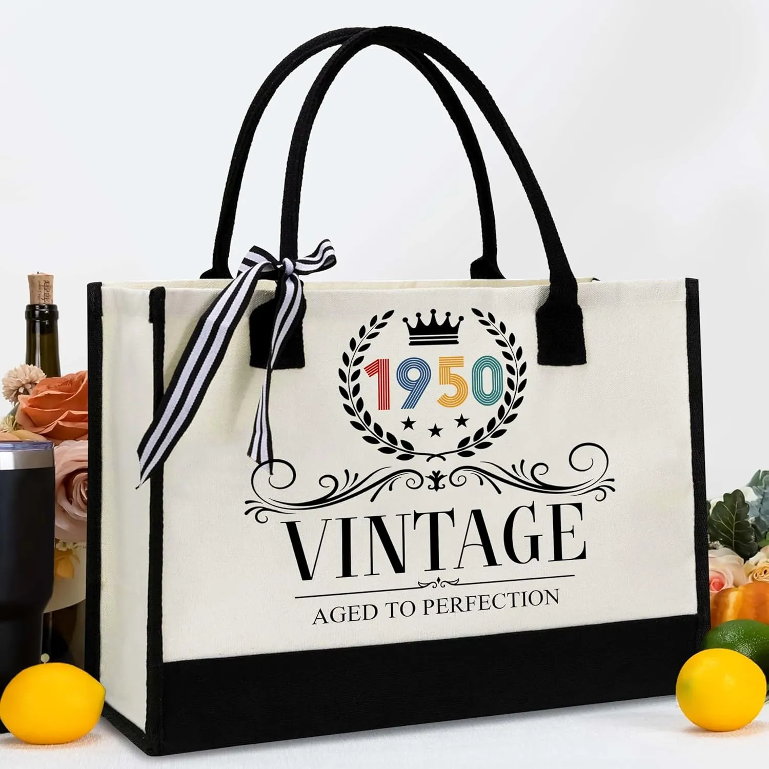 75th Birthday Gifts For Her - Gifts for 75th Birthday - Valentine Gift For Her, Grandma, Mom - 75th Birthday Women - 75th Birthday Decorations For Women - 1950 Canvas Tote Bag - Turning 75th Gifts