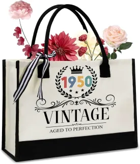 75th Birthday Gifts For Her - Gifts for 75th Birthday - Valentine Gift For Her, Grandma, Mom - 75th Birthday Women - 75th Birthday Decorations For Women - 1950 Canvas Tote Bag - Turning 75th Gifts
