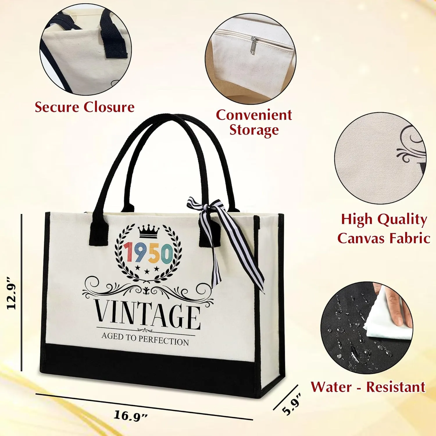 75th Birthday Gifts For Her - Gifts for 75th Birthday - Valentine Gift For Her, Grandma, Mom - 75th Birthday Women - 75th Birthday Decorations For Women - 1950 Canvas Tote Bag - Turning 75th Gifts