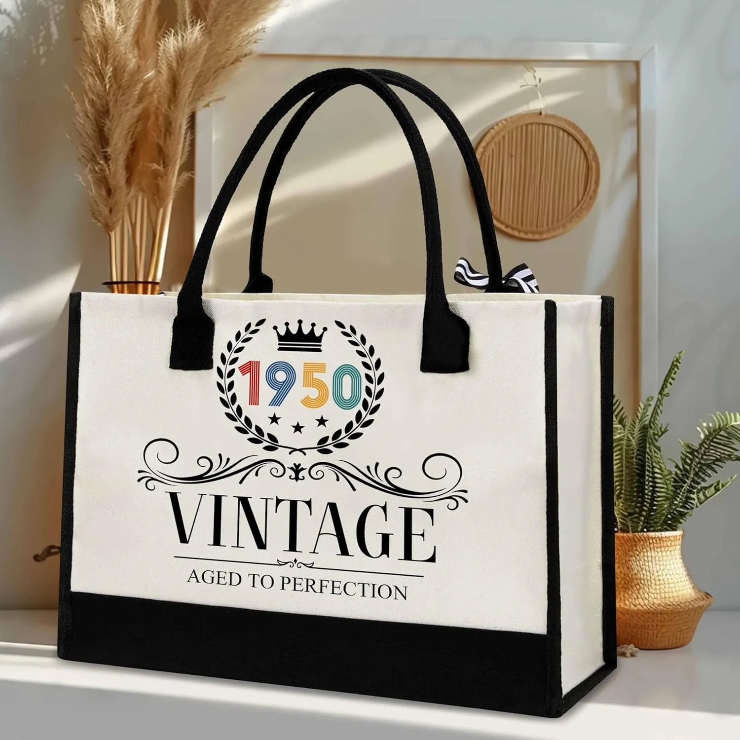 75th Birthday Gifts For Her - Gifts for 75th Birthday - Valentine Gift For Her, Grandma, Mom - 75th Birthday Women - 75th Birthday Decorations For Women - 1950 Canvas Tote Bag - Turning 75th Gifts