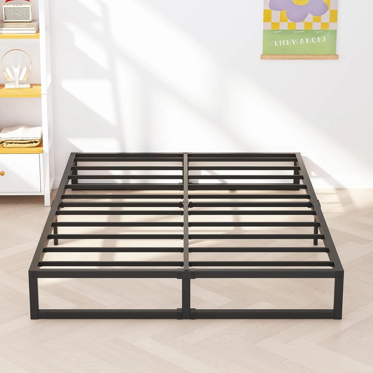 8 Inch Bed Frame Full Metal Platform Mattress Foundation with Steel Slat Support, No Box Spring Needed, Easy Assembly, Black