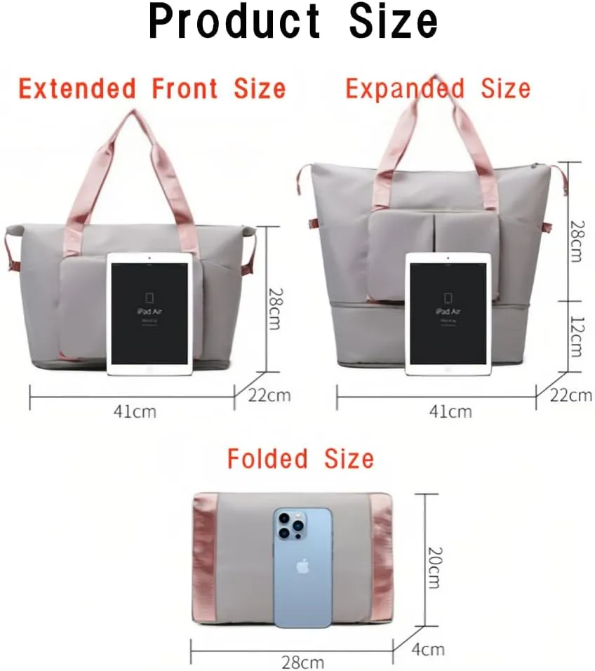 8 Pockets Travel Bag Wet-Dry Separated Gym Bag Foldable Yoga Fitness Bag Large Weekender Duffel Bag for Men Women