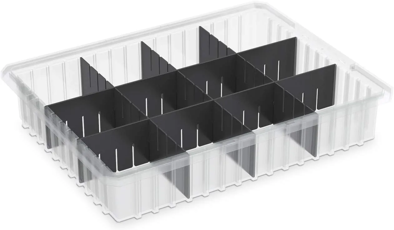 Akro-Mils 33224 Akro-Grid Plastic Slotted Dividable Modu Box Stackable Grid Storage Tote Container, (22-3/8-Inch L x 17-3/8-Inch W x 4-Inch H), (6 Pack), Gray