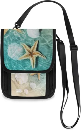 ALAZA Starfish And Seashell On The Summer Beach Small Crossbody Wallet Purse Cell Phone Bag Rfid Passport Holder with Credit Card Slots