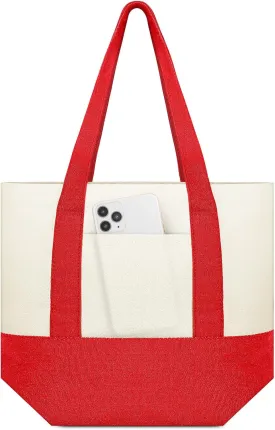 Amylove 1 Pcs Mini Canvas Tote Bag with Pockets 13" x 11" Duty Canvas Sublimation Blank Small Bag Reusable Tote for Crafts DIY (Red)