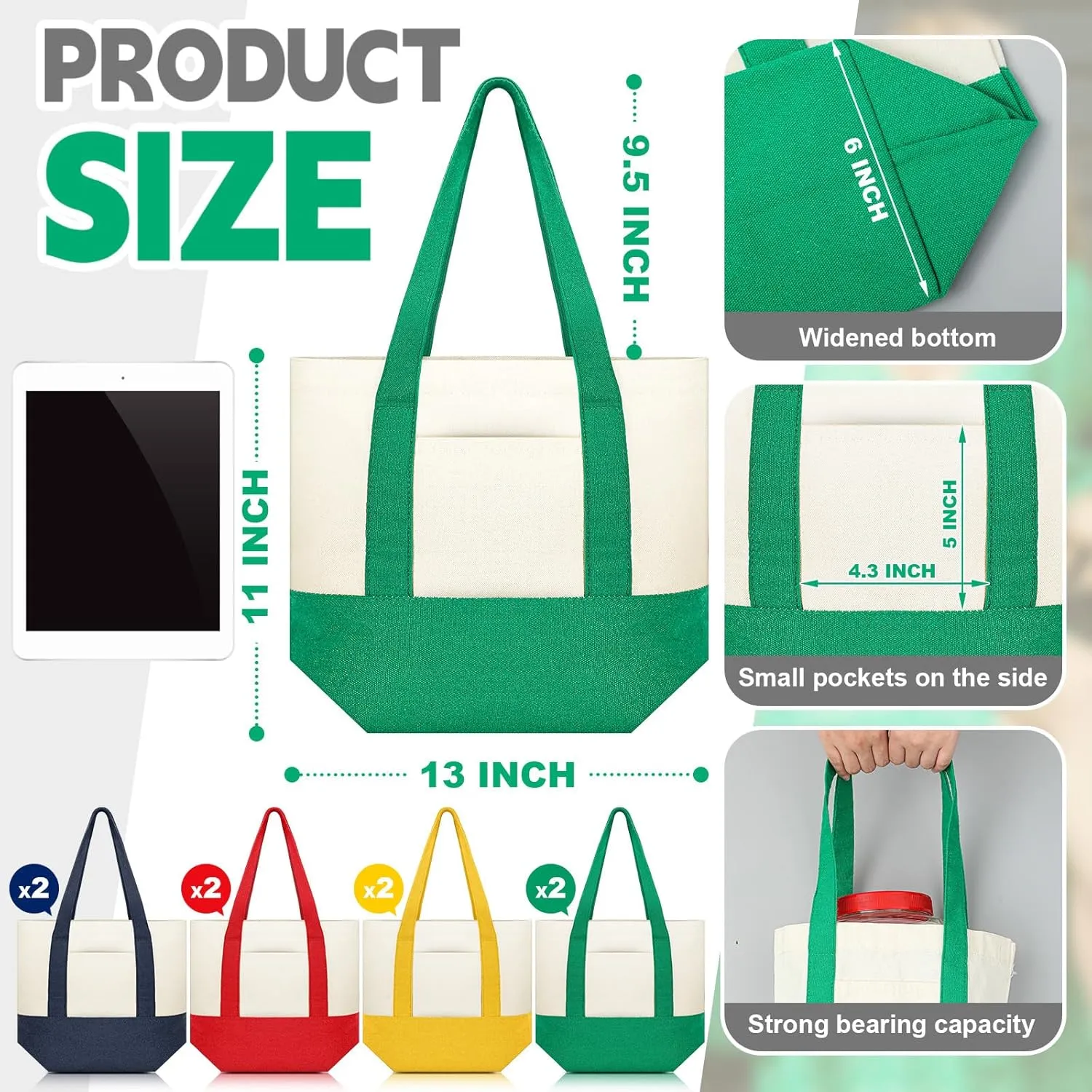 Amylove 4 Pcs Mini Canvas Tote Bag with Pockets 13" x 11" Duty Canvas Sublimation Blank Small Bag Reusable Tote for Crafts DIY (Stylish Color)