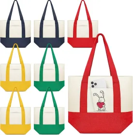 Amylove 4 Pcs Mini Canvas Tote Bag with Pockets 13" x 11" Duty Canvas Sublimation Blank Small Bag Reusable Tote for Crafts DIY (Stylish Color)