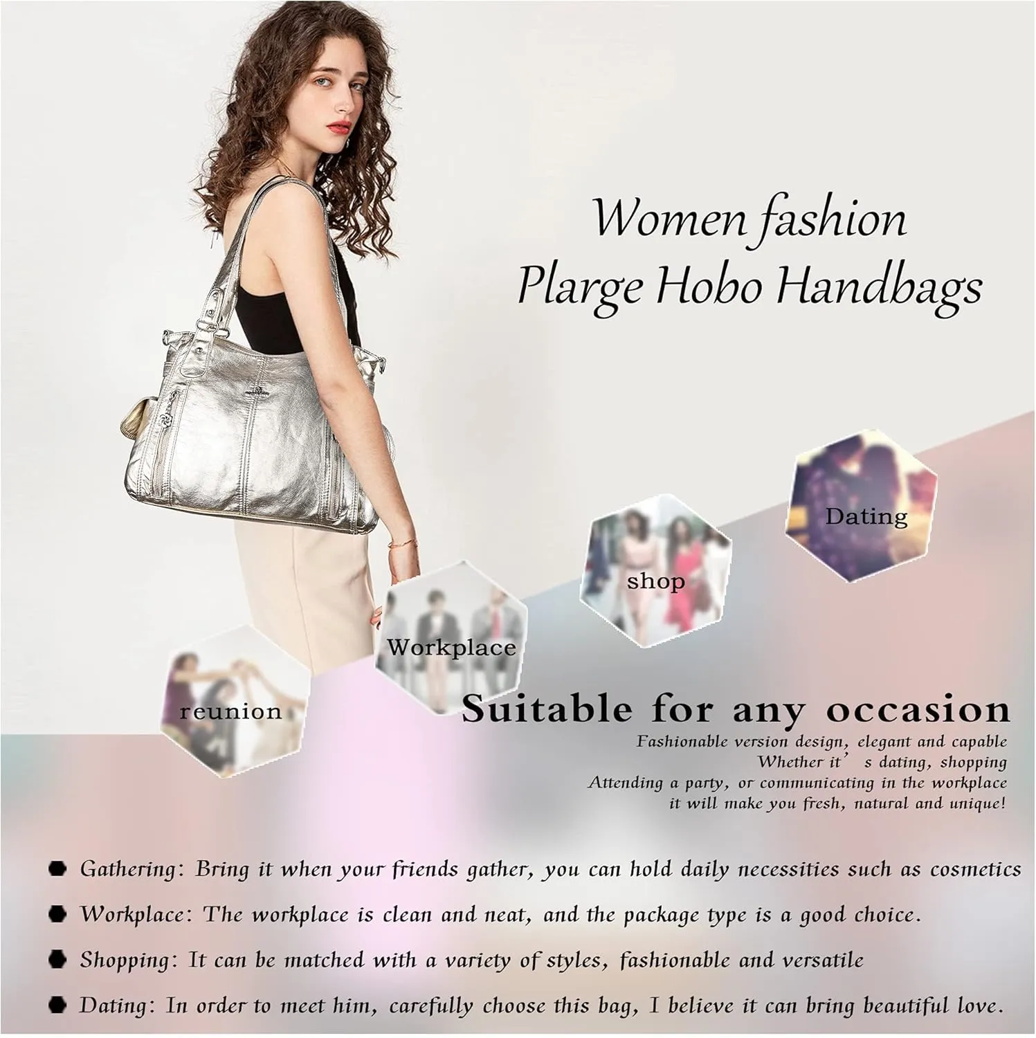 Angel Kiss Handbags for Womens Top-Handle Hobo Purse Roomy Casual Shoulder Bags PU Tote Satchel Purse for Women