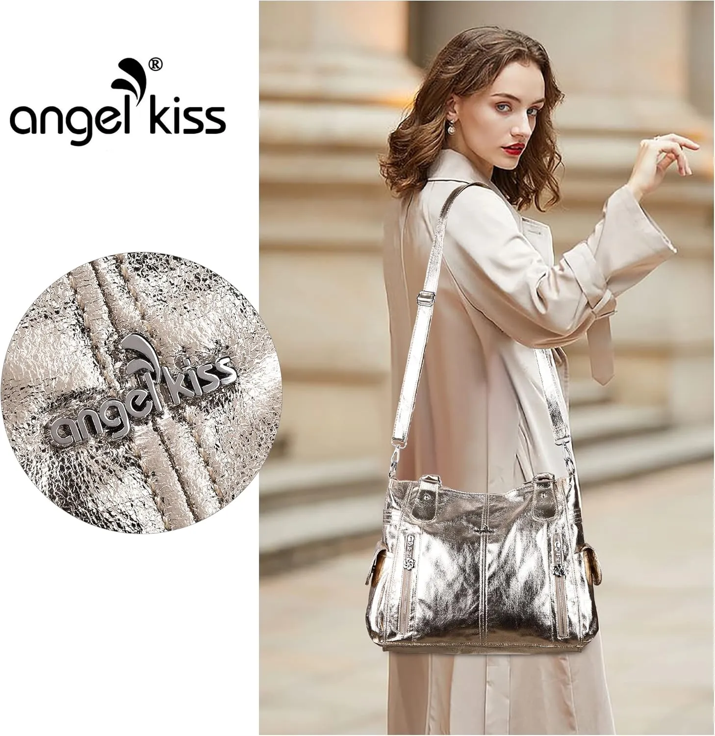 Angel Kiss Handbags for Womens Top-Handle Hobo Purse Roomy Casual Shoulder Bags PU Tote Satchel Purse for Women