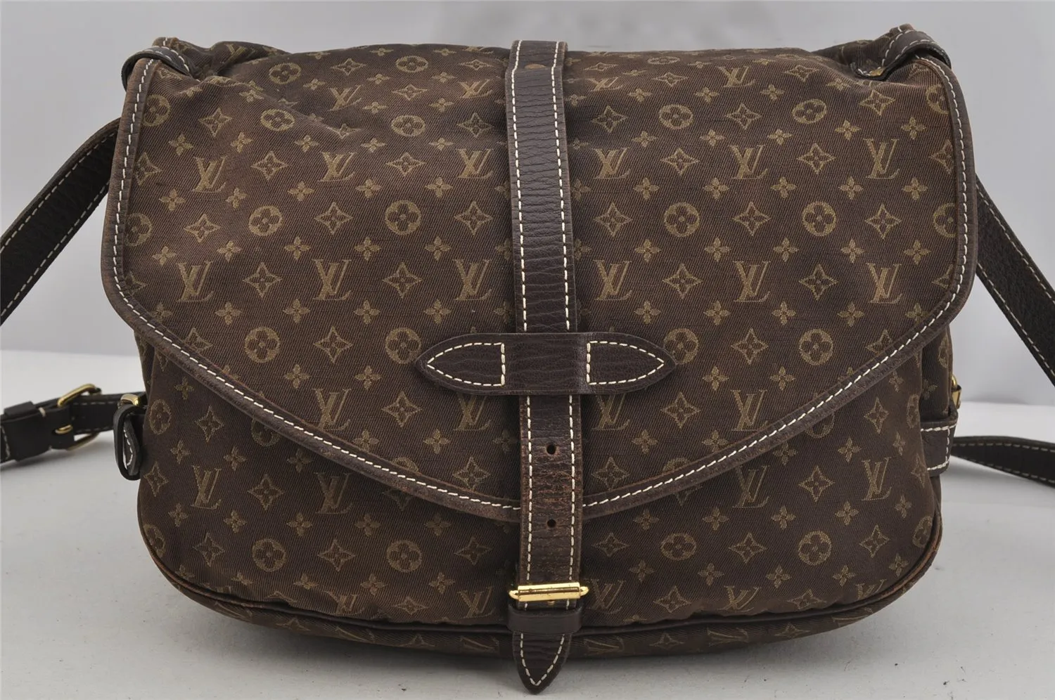 Auth Louis Vuitton Monogram Mini Lin Saumur 30 Shoulder Bag M95227 Brown 5255J