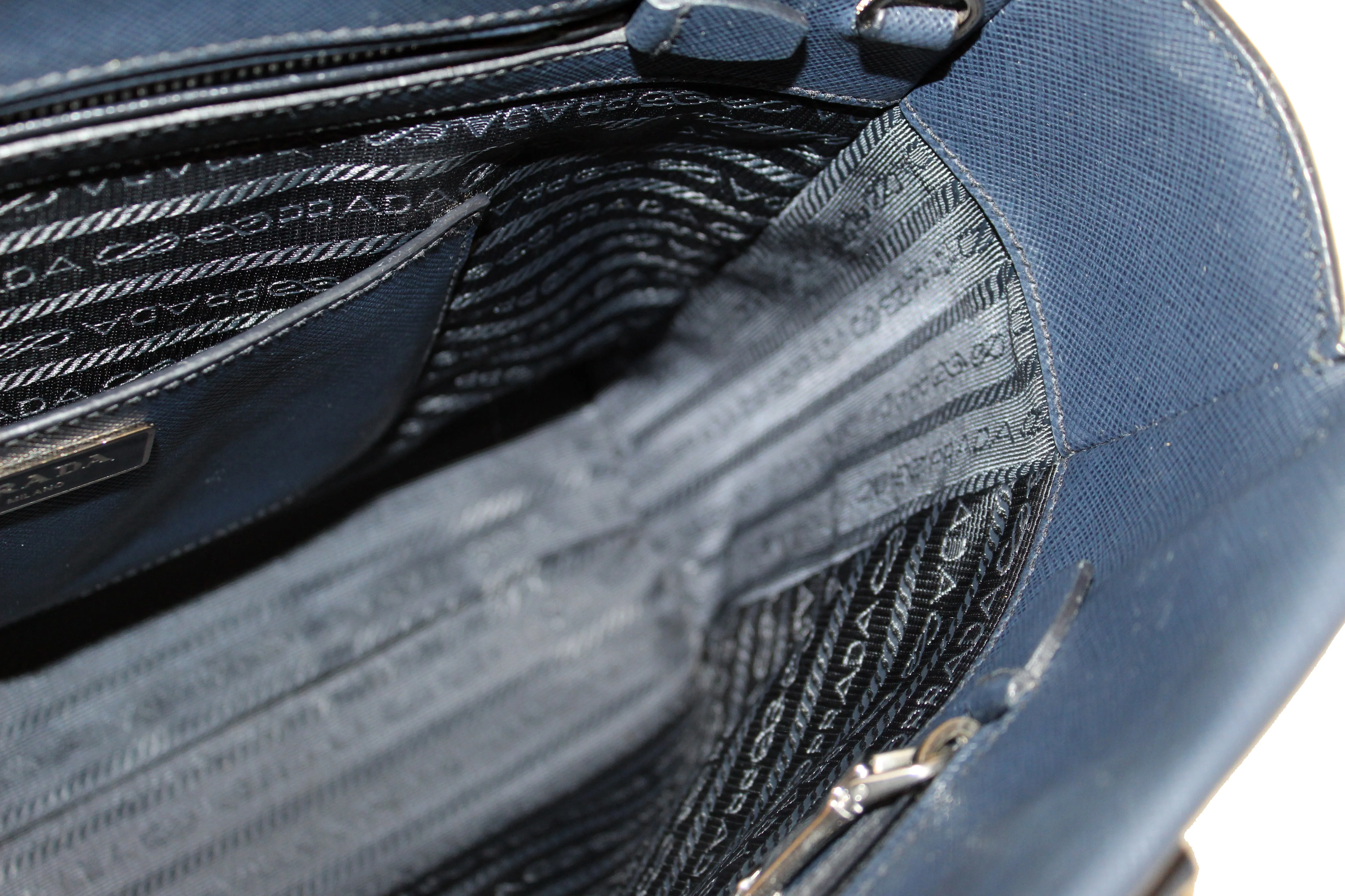 Authentic Prada Blue Saffiano Lux Leather Tote Bag