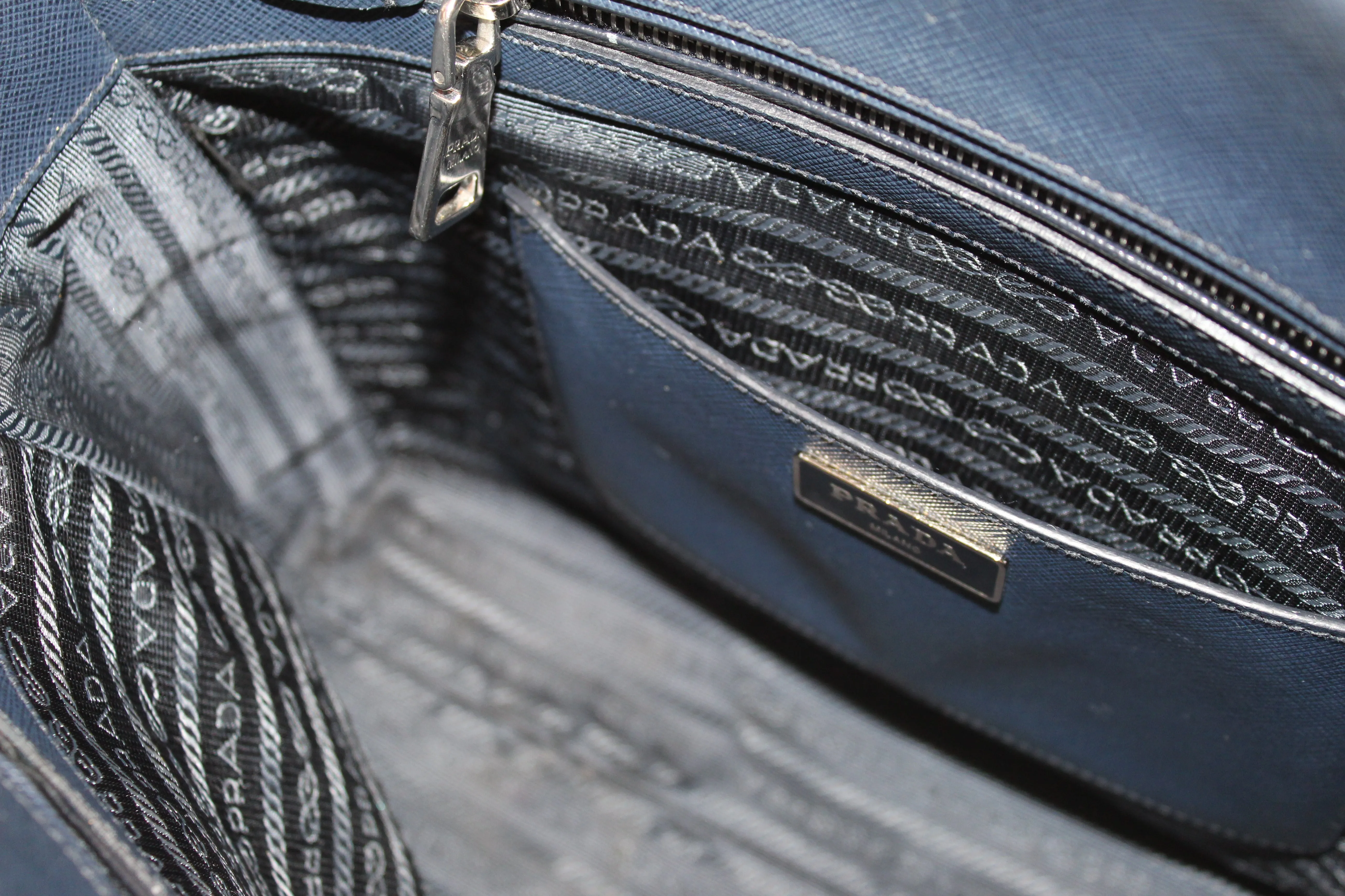 Authentic Prada Blue Saffiano Lux Leather Tote Bag