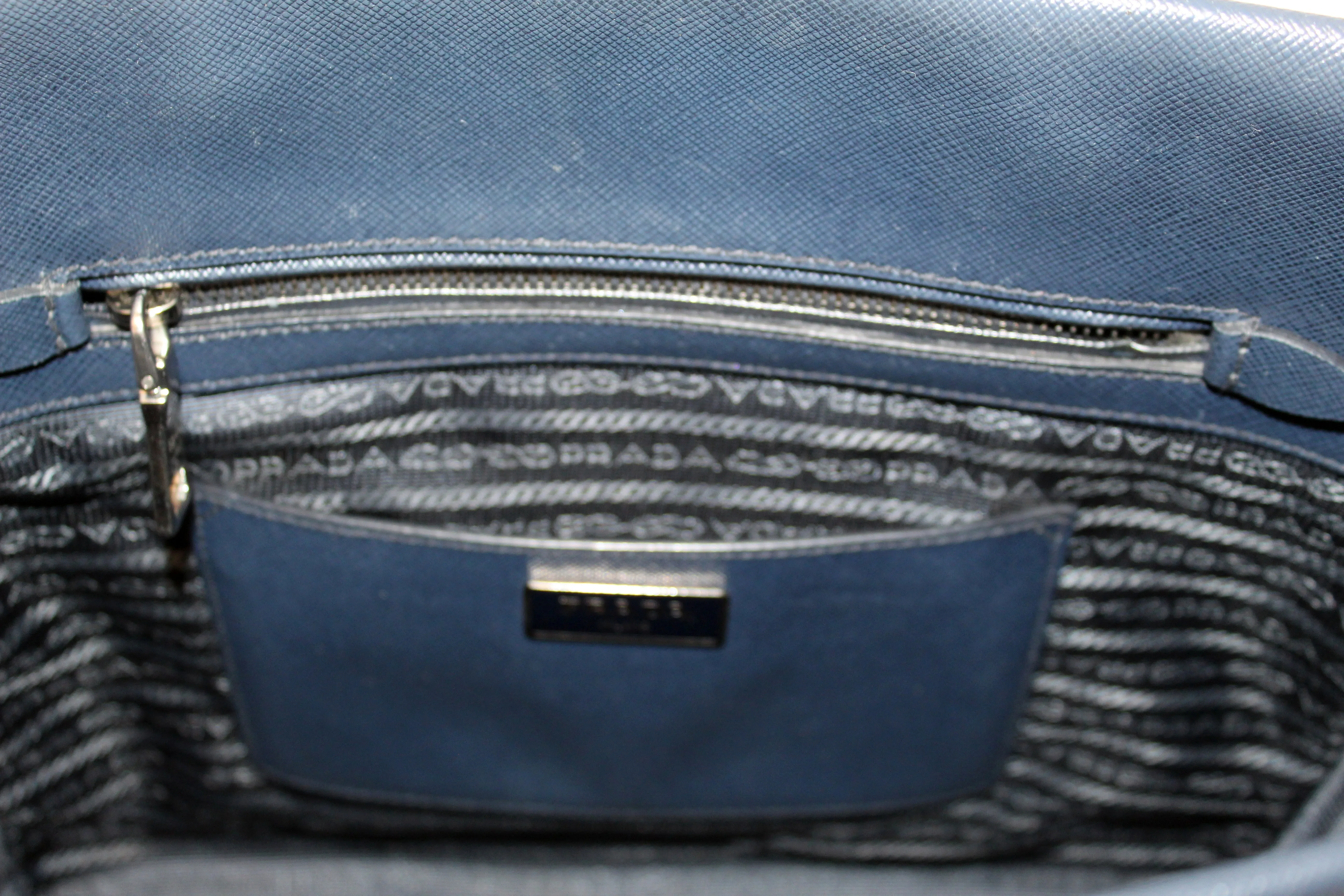 Authentic Prada Blue Saffiano Lux Leather Tote Bag