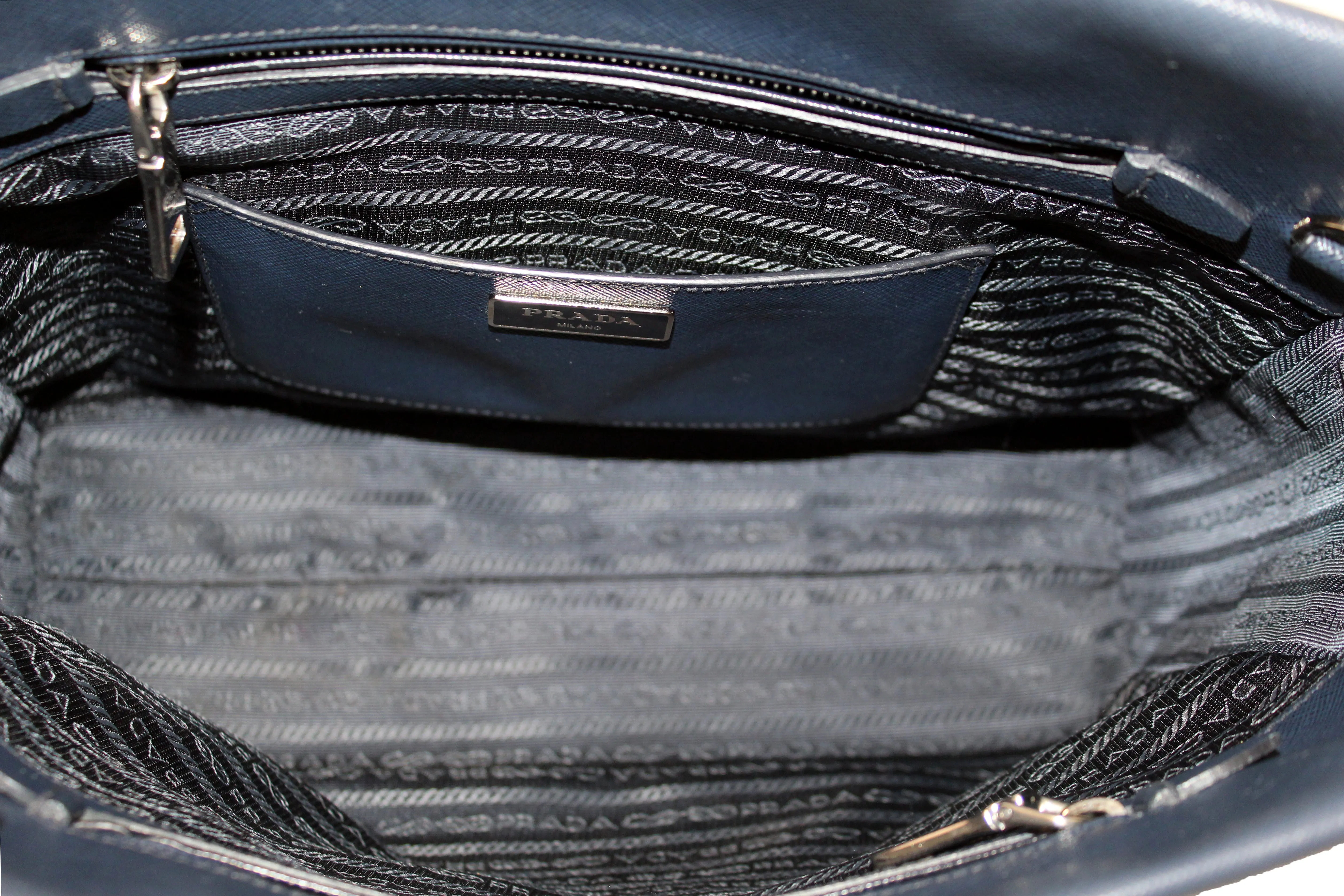 Authentic Prada Blue Saffiano Lux Leather Tote Bag