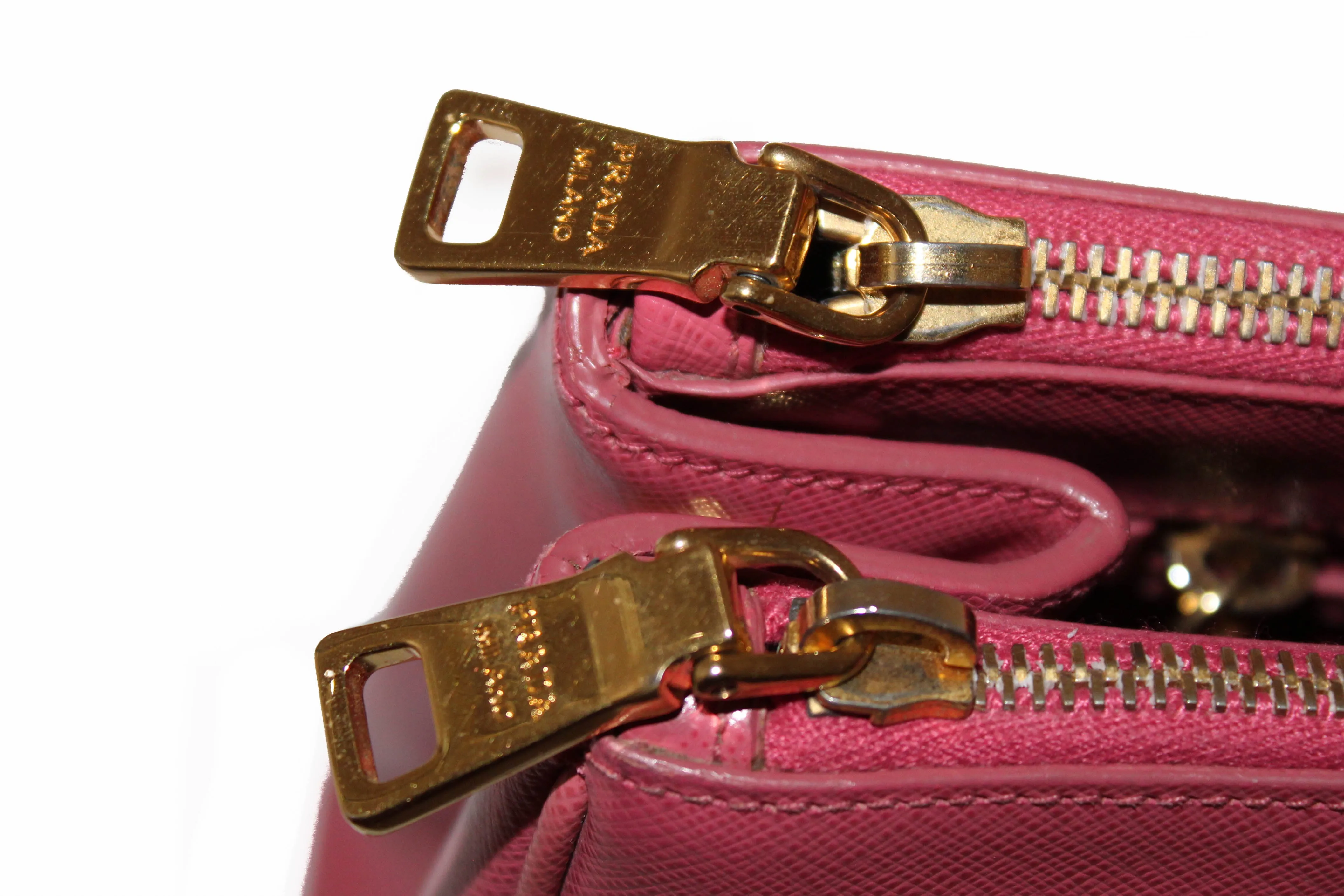 Authentic Prada Pink Saffiano Lux Leather Medium Double Zip Tote Bag