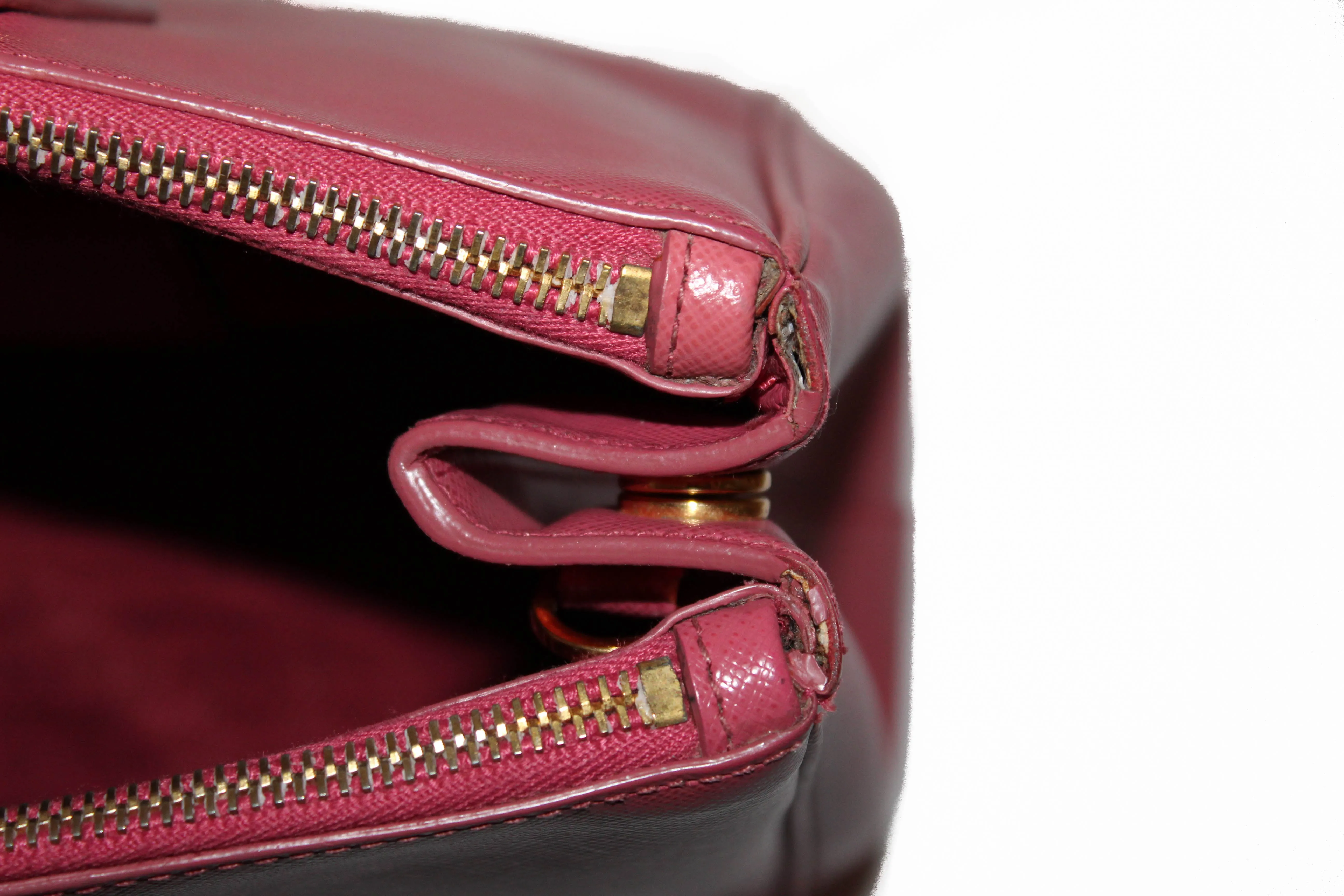 Authentic Prada Pink Saffiano Lux Leather Medium Double Zip Tote Bag