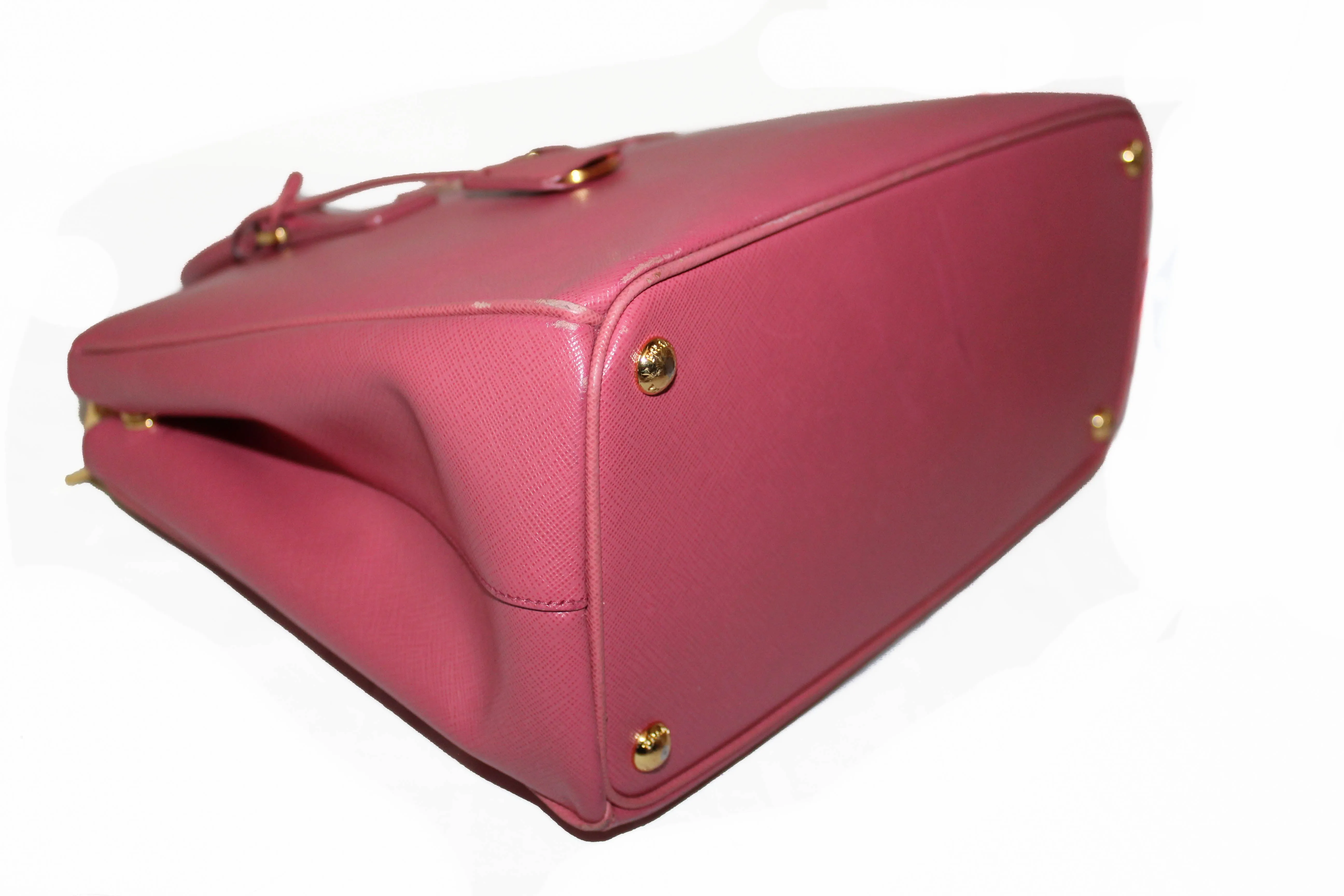 Authentic Prada Pink Saffiano Lux Leather Medium Double Zip Tote Bag