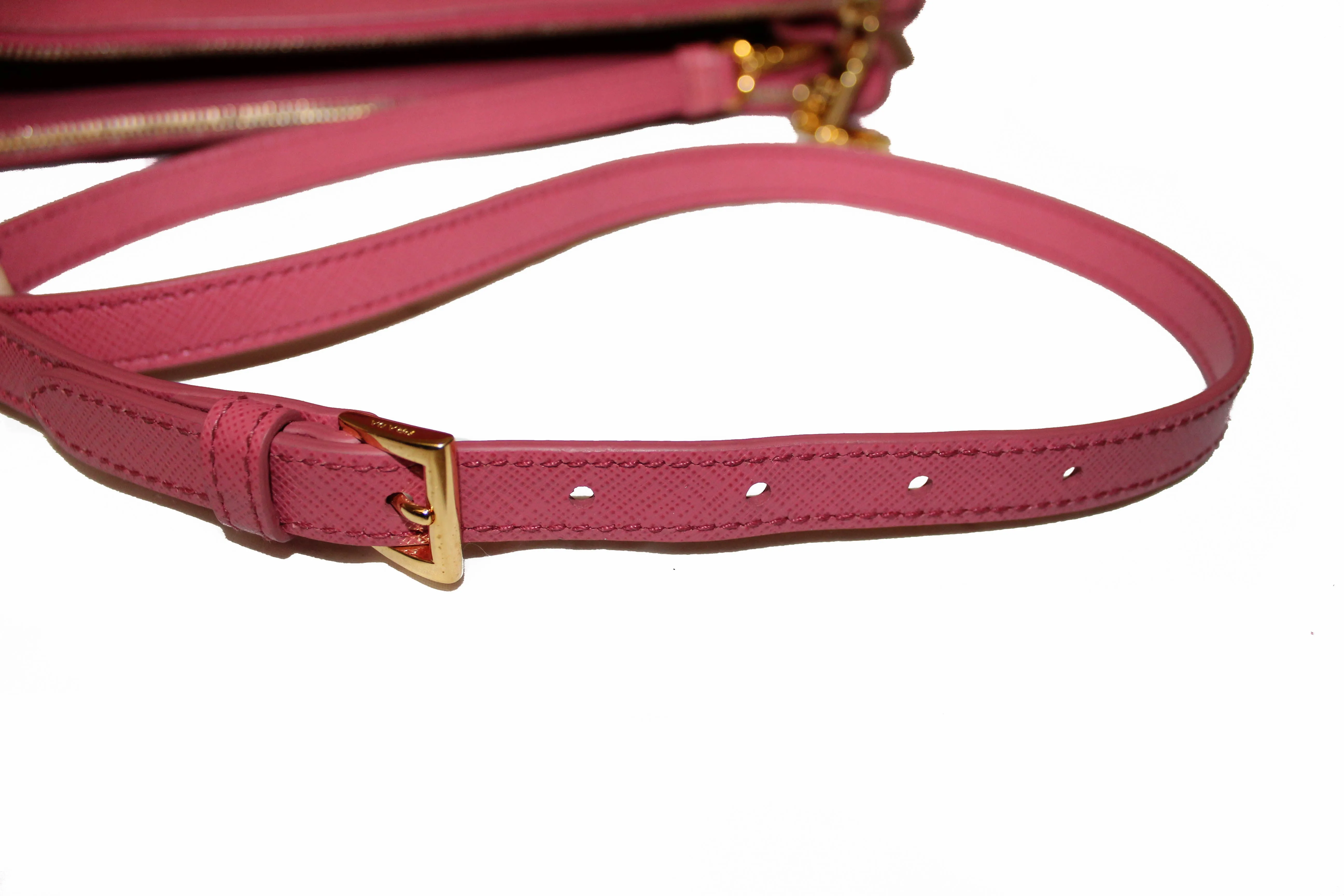Authentic Prada Pink Saffiano Lux Leather Medium Double Zip Tote Bag