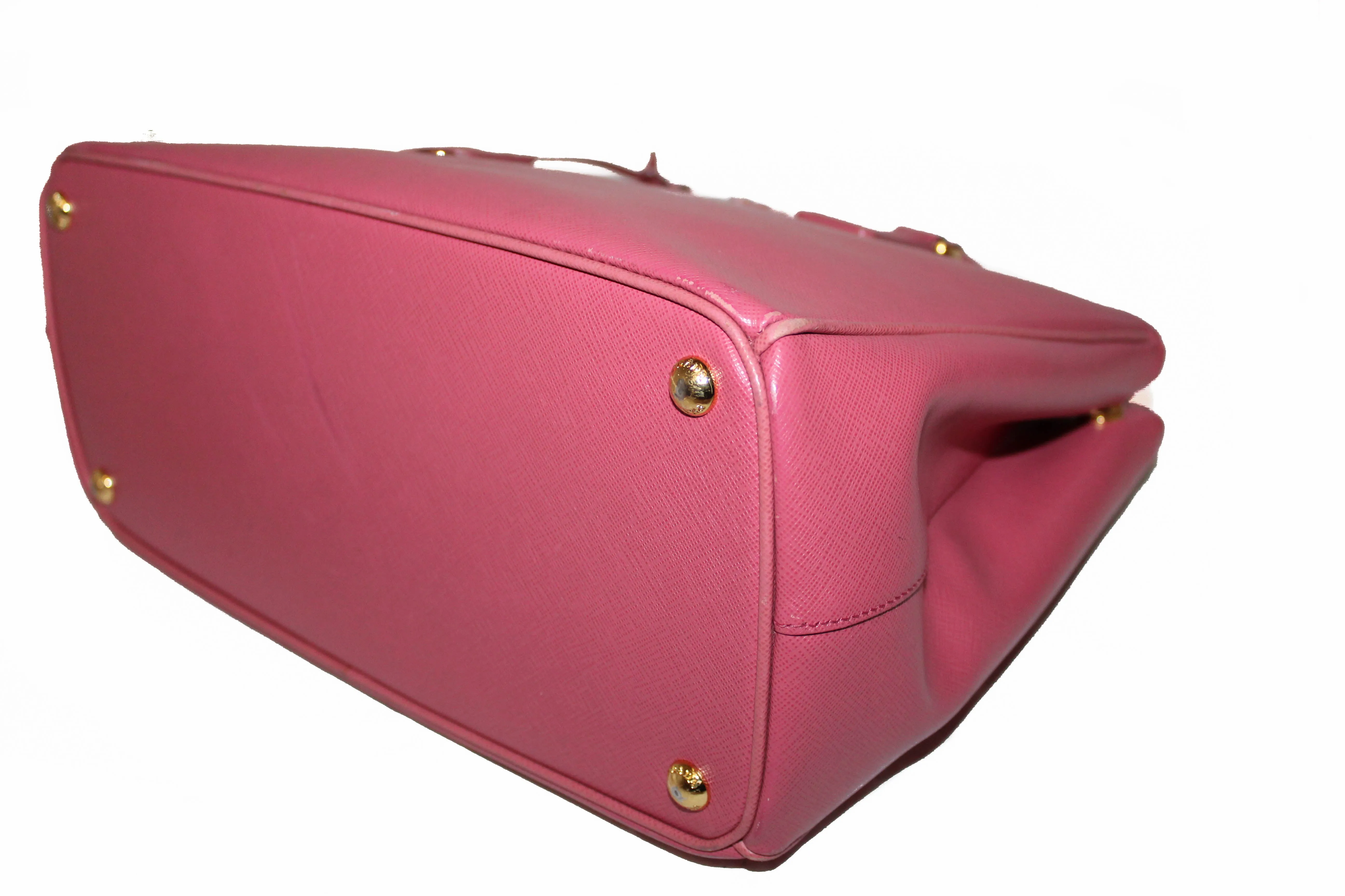 Authentic Prada Pink Saffiano Lux Leather Medium Double Zip Tote Bag