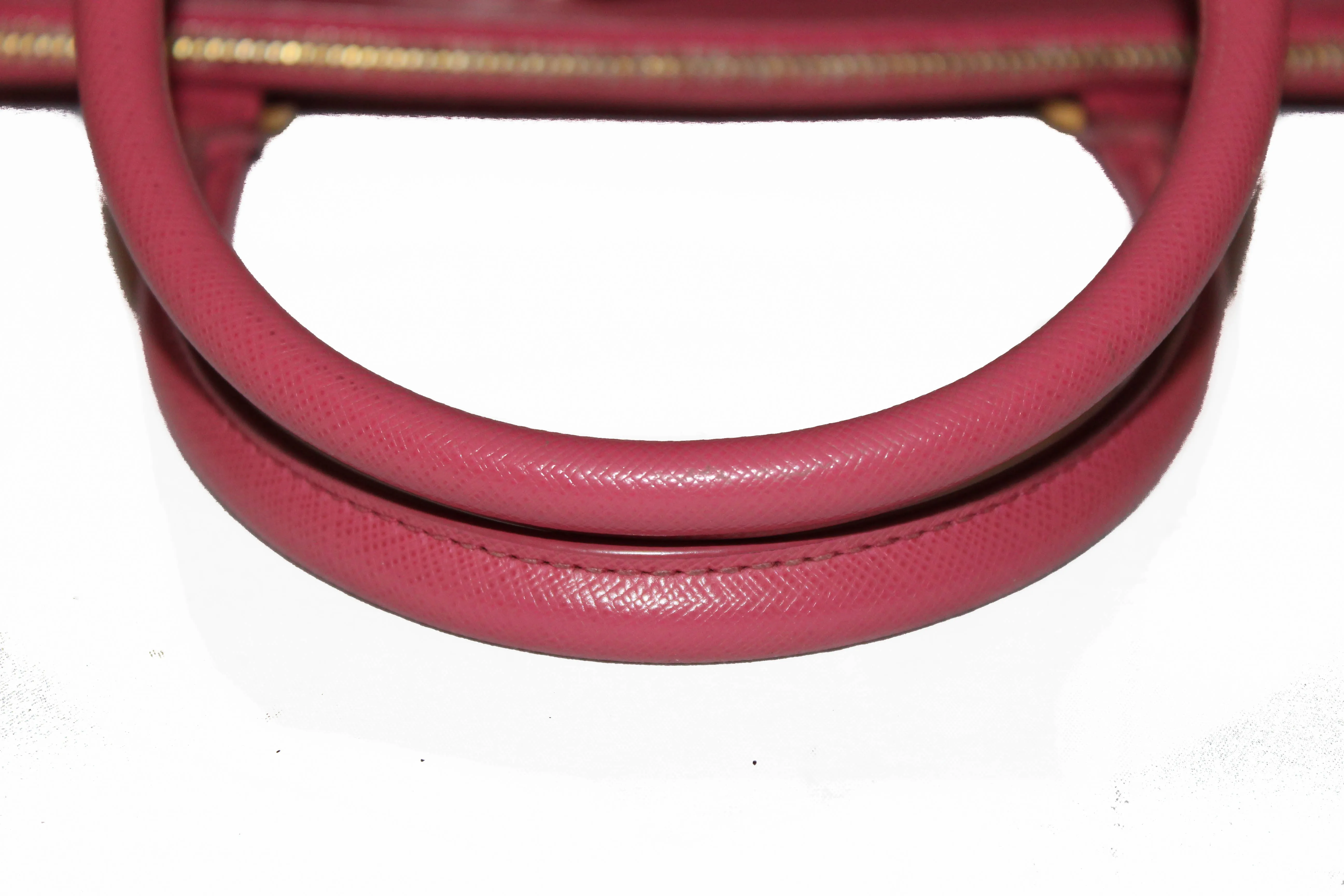 Authentic Prada Pink Saffiano Lux Leather Medium Double Zip Tote Bag