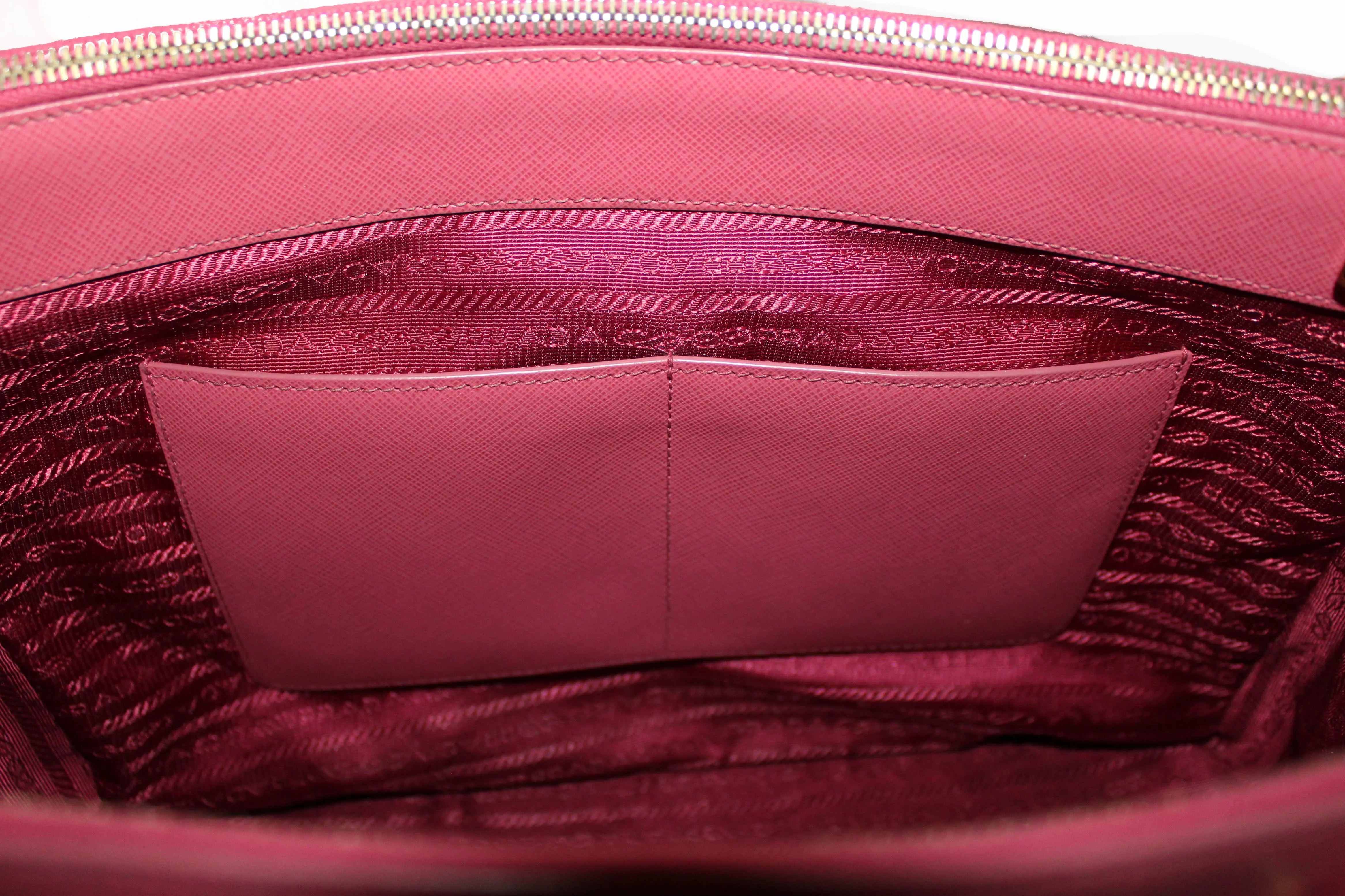 Authentic Prada Pink Saffiano Lux Leather Medium Double Zip Tote Bag