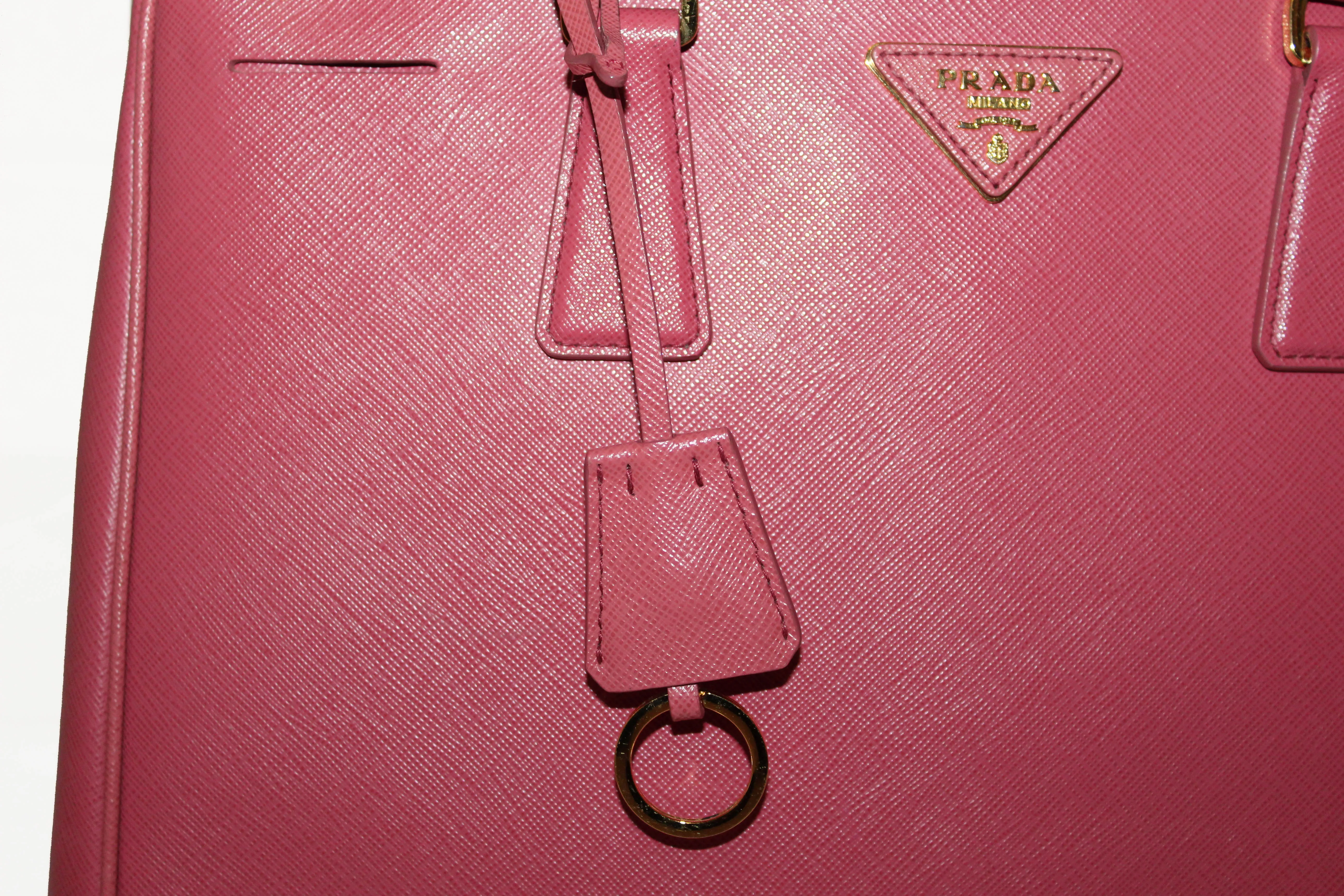 Authentic Prada Pink Saffiano Lux Leather Medium Double Zip Tote Bag
