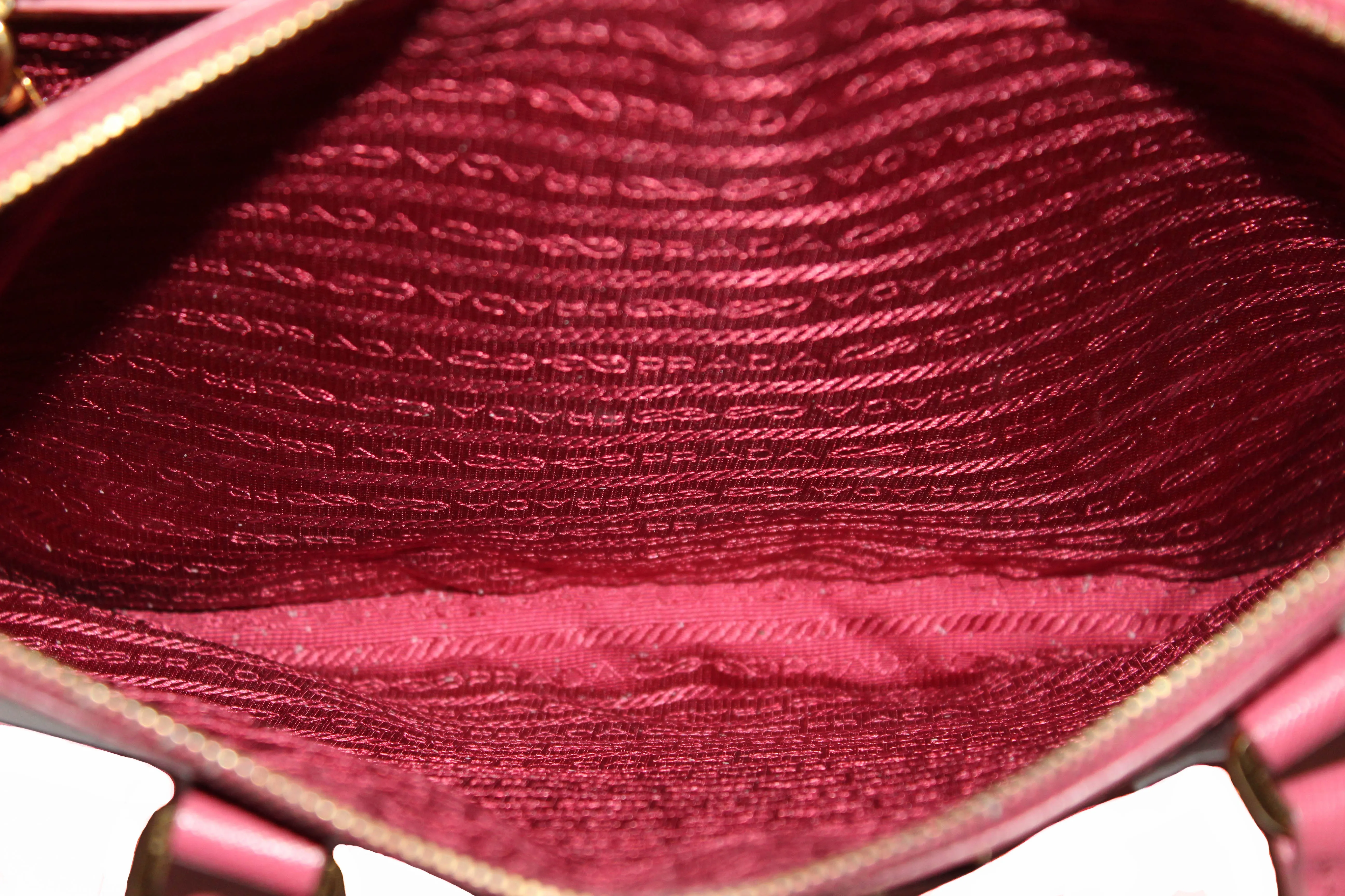 Authentic Prada Pink Saffiano Lux Leather Medium Double Zip Tote Bag