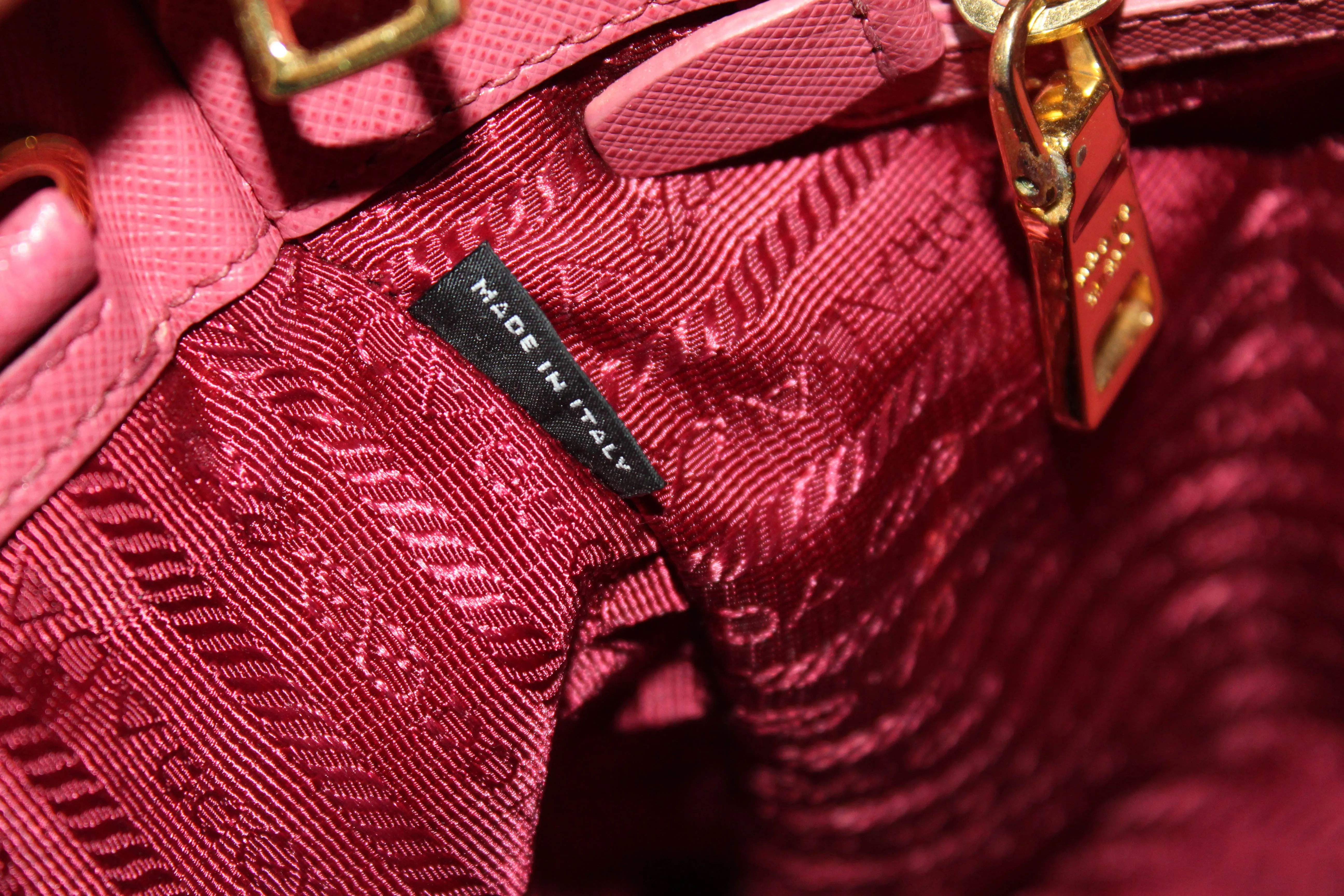 Authentic Prada Pink Saffiano Lux Leather Medium Double Zip Tote Bag