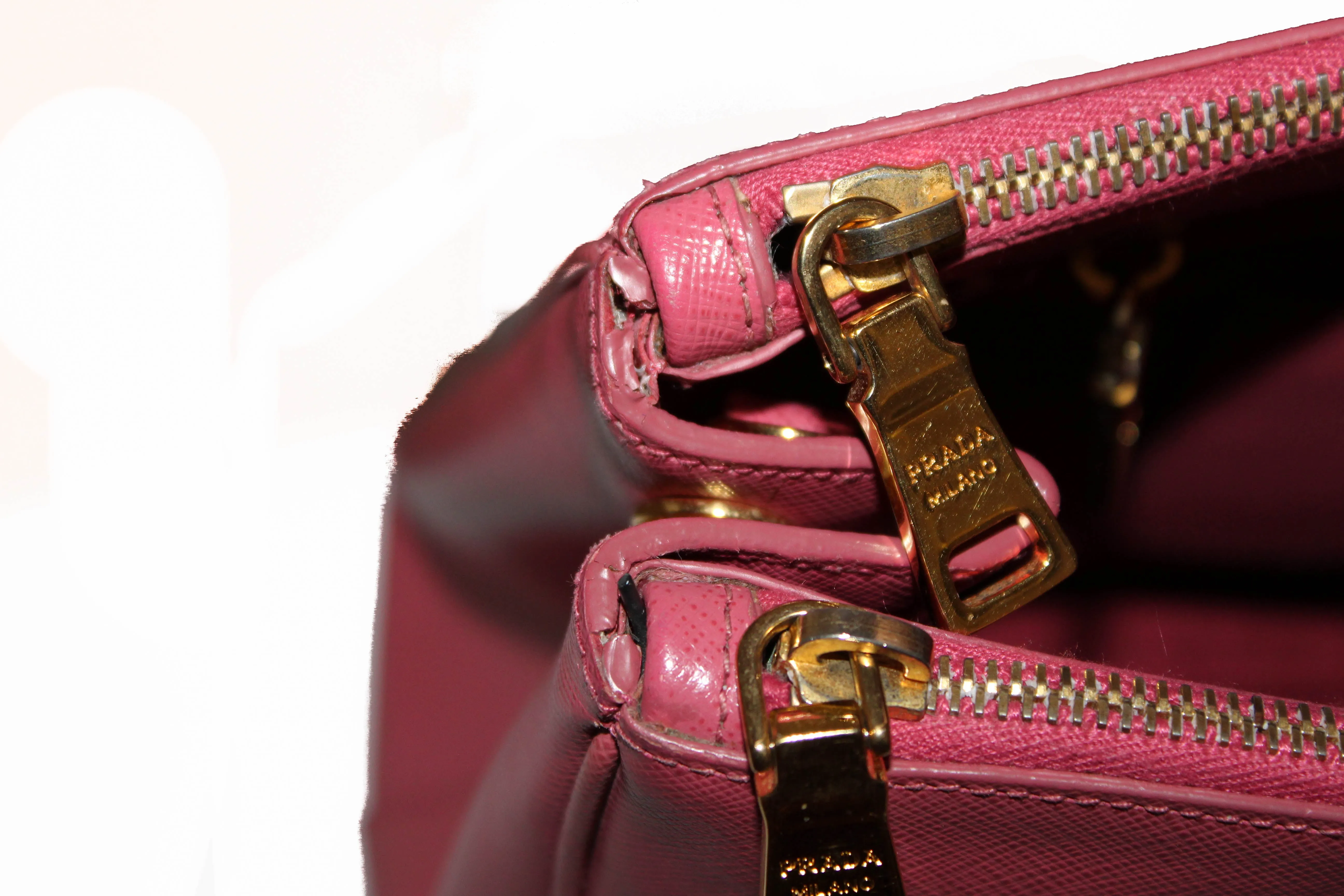 Authentic Prada Pink Saffiano Lux Leather Medium Double Zip Tote Bag