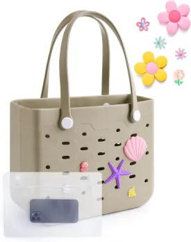 BAGSMART Beach Bag for Women, Water-resistant Rubber Tote Bag, Sandproof Vacation Essentials for Summer Swim Cruise Pool