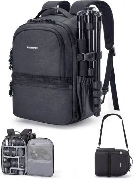 BAGSMART Camera Backpack, DSLR SLR Small Camera Bags for Photographers Compatible for Sony Canon Nikon, Shoulder Strap 2-in-1 Travel Backpack Fits 12.9" iPad, Black