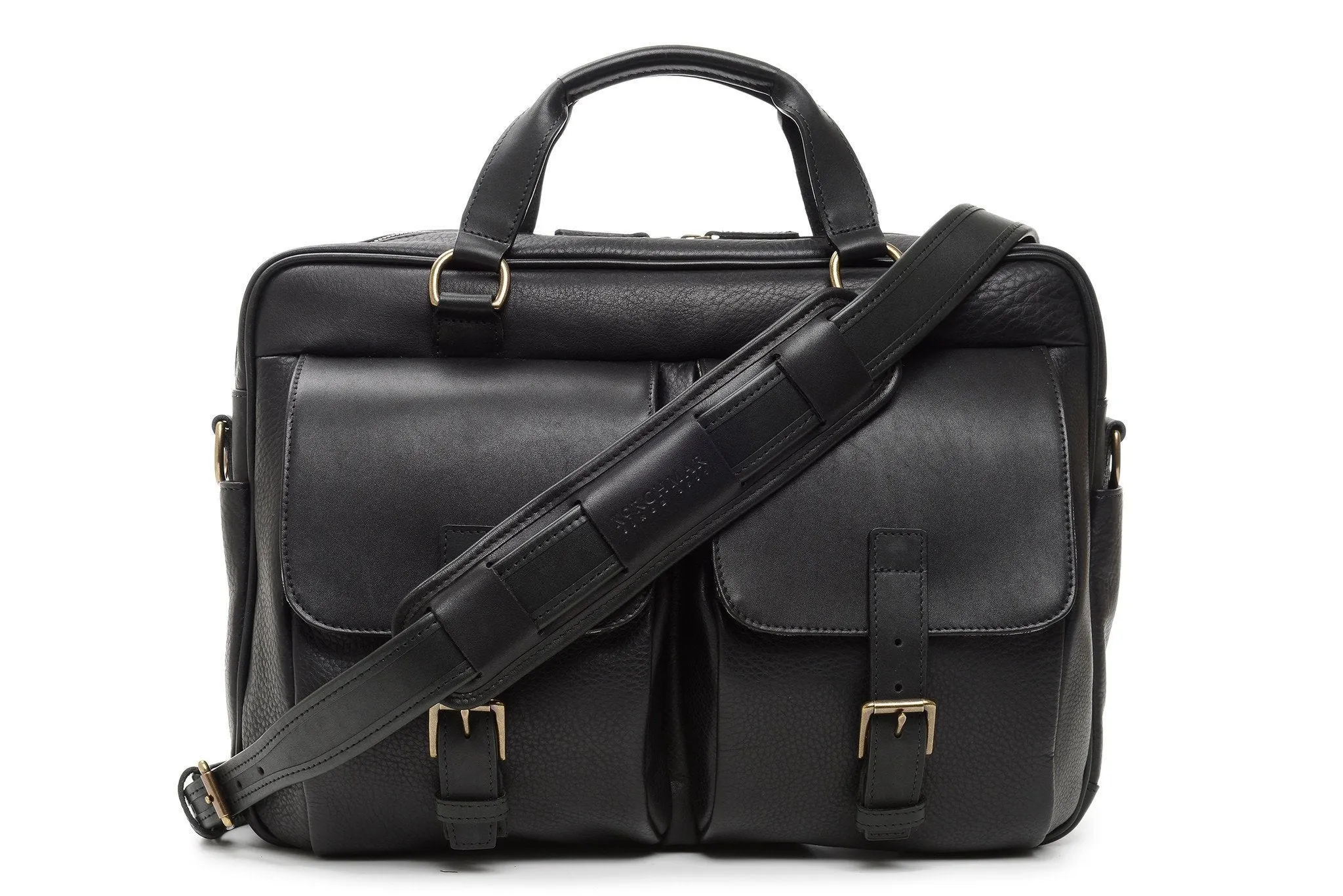 Barton Leather Brief Bag | Grain Leather | Korchmar | Brown | Initials Included