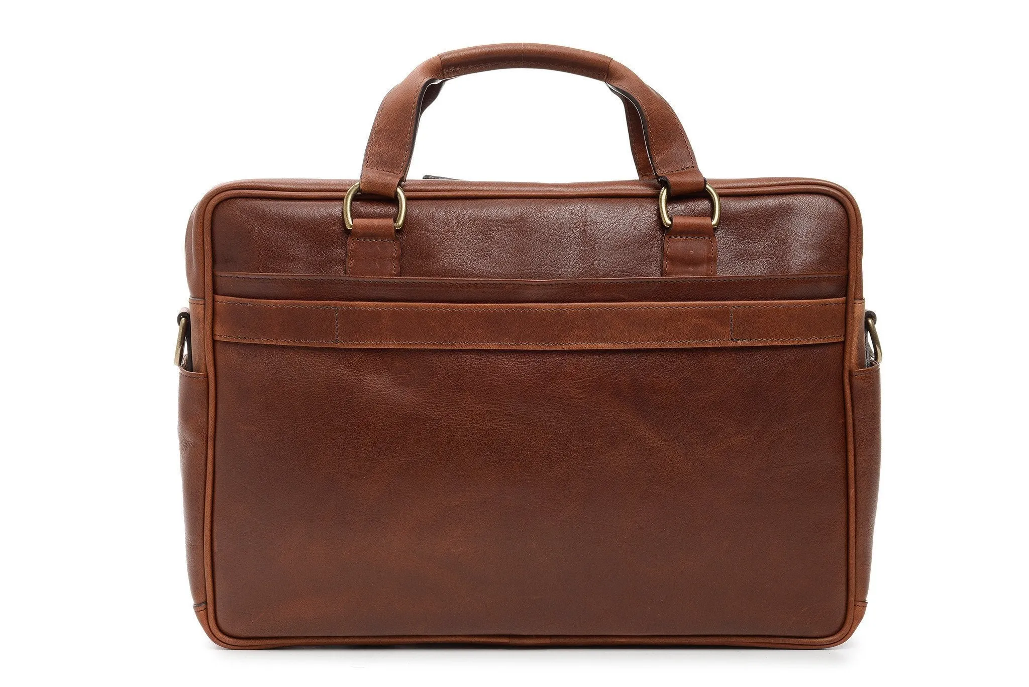 Barton Leather Brief Bag | Grain Leather | Korchmar | Brown | Initials Included