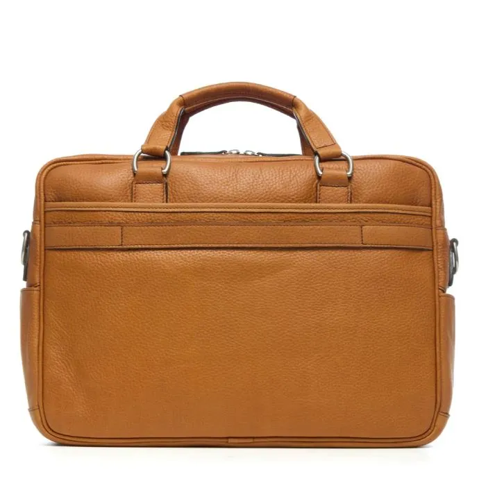 Barton Leather Brief Bag | Grain Leather | Korchmar | Brown | Initials Included