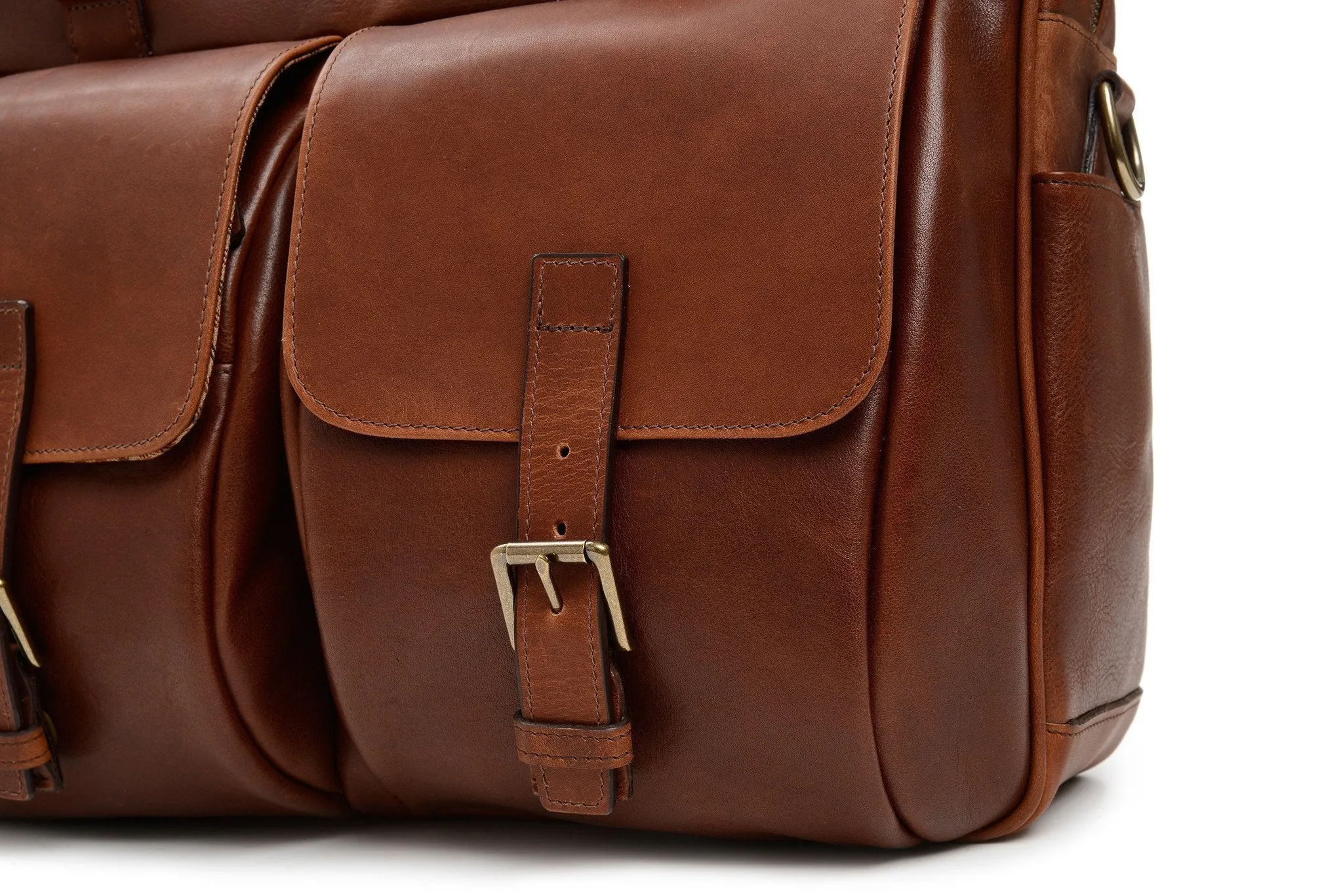 Barton Leather Brief Bag | Grain Leather | Korchmar | Brown | Initials Included