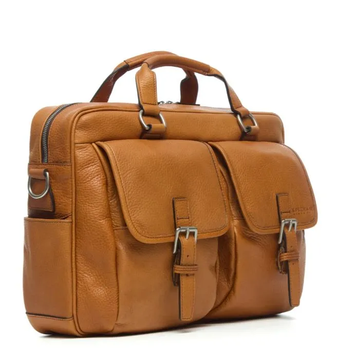 Barton Leather Brief Bag | Grain Leather | Korchmar | Brown | Initials Included