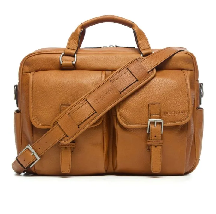 Barton Leather Brief Bag | Grain Leather | Korchmar | Brown | Initials Included