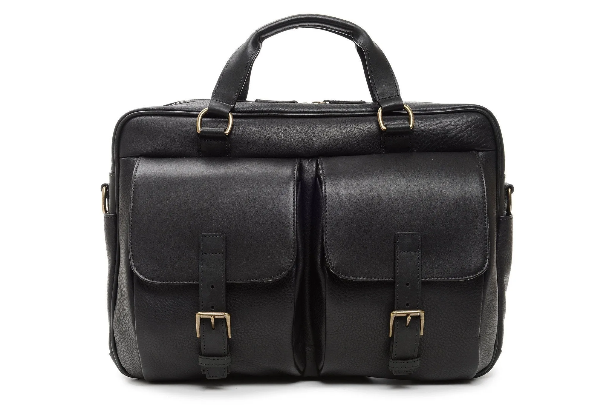 Barton Leather Brief Bag | Grain Leather | Korchmar | Brown | Initials Included