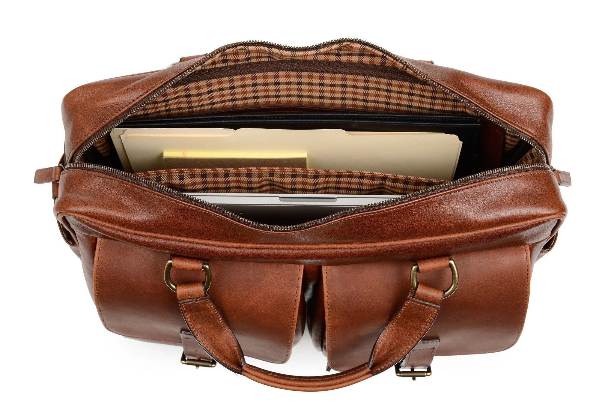 Barton Leather Brief Bag | Grain Leather | Korchmar | Brown | Initials Included