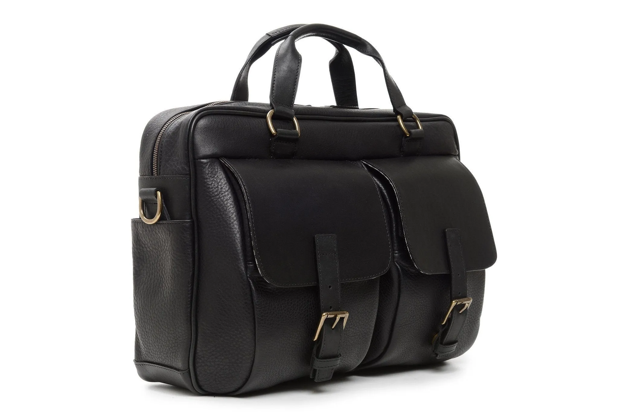 Barton Leather Brief Bag | Grain Leather | Korchmar | Brown | Initials Included