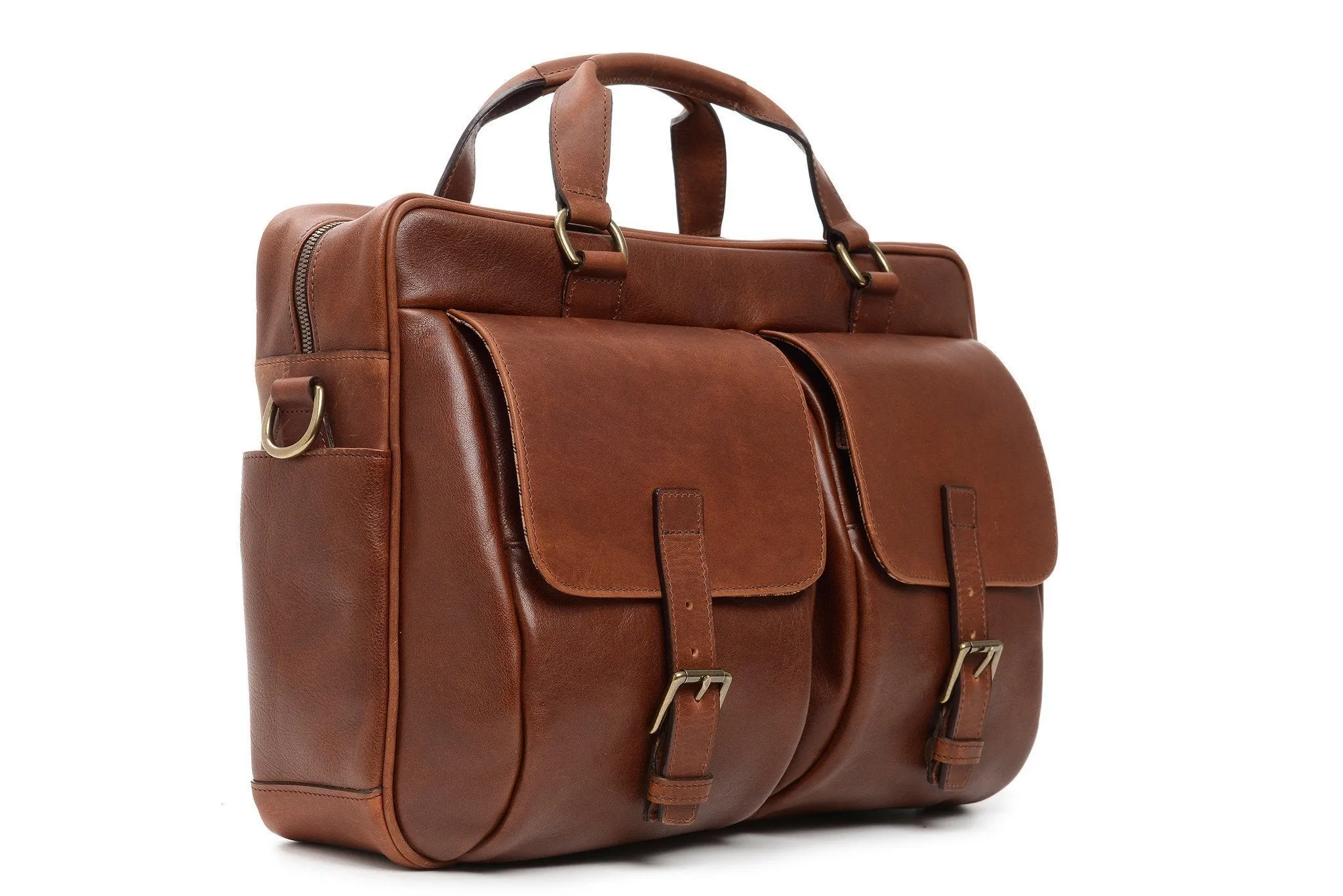 Barton Leather Brief Bag | Grain Leather | Korchmar | Brown | Initials Included
