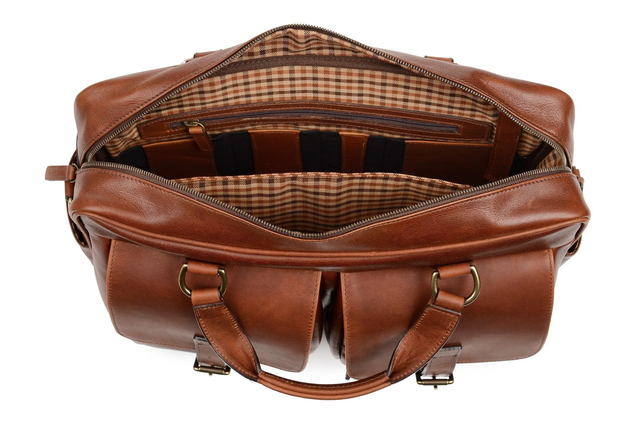 Barton Leather Brief Bag | Grain Leather | Korchmar | Brown | Initials Included