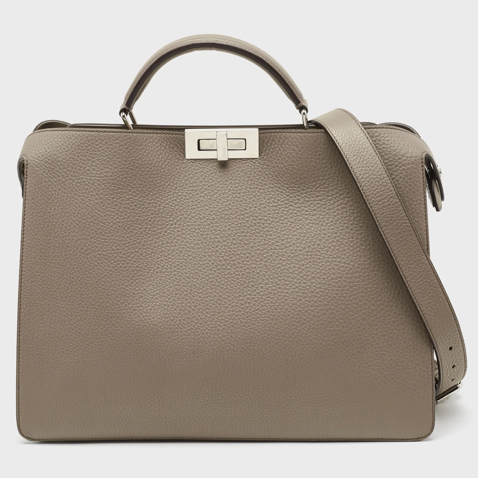 Beige Leather Medium Peekaboo ISeeU Top Handle Bag