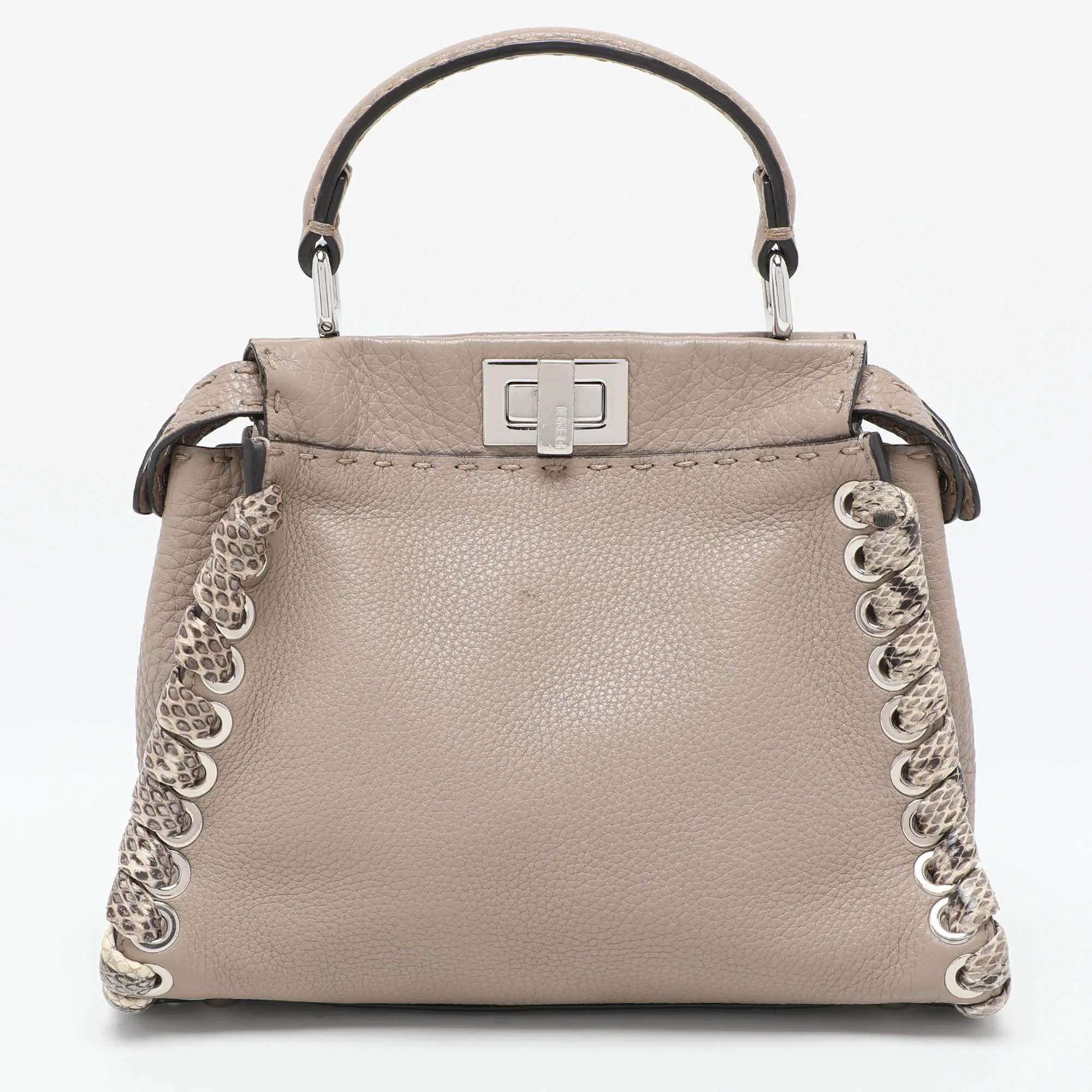 Beige Selleria Leather Mini Peekaboo Top Handle Bag